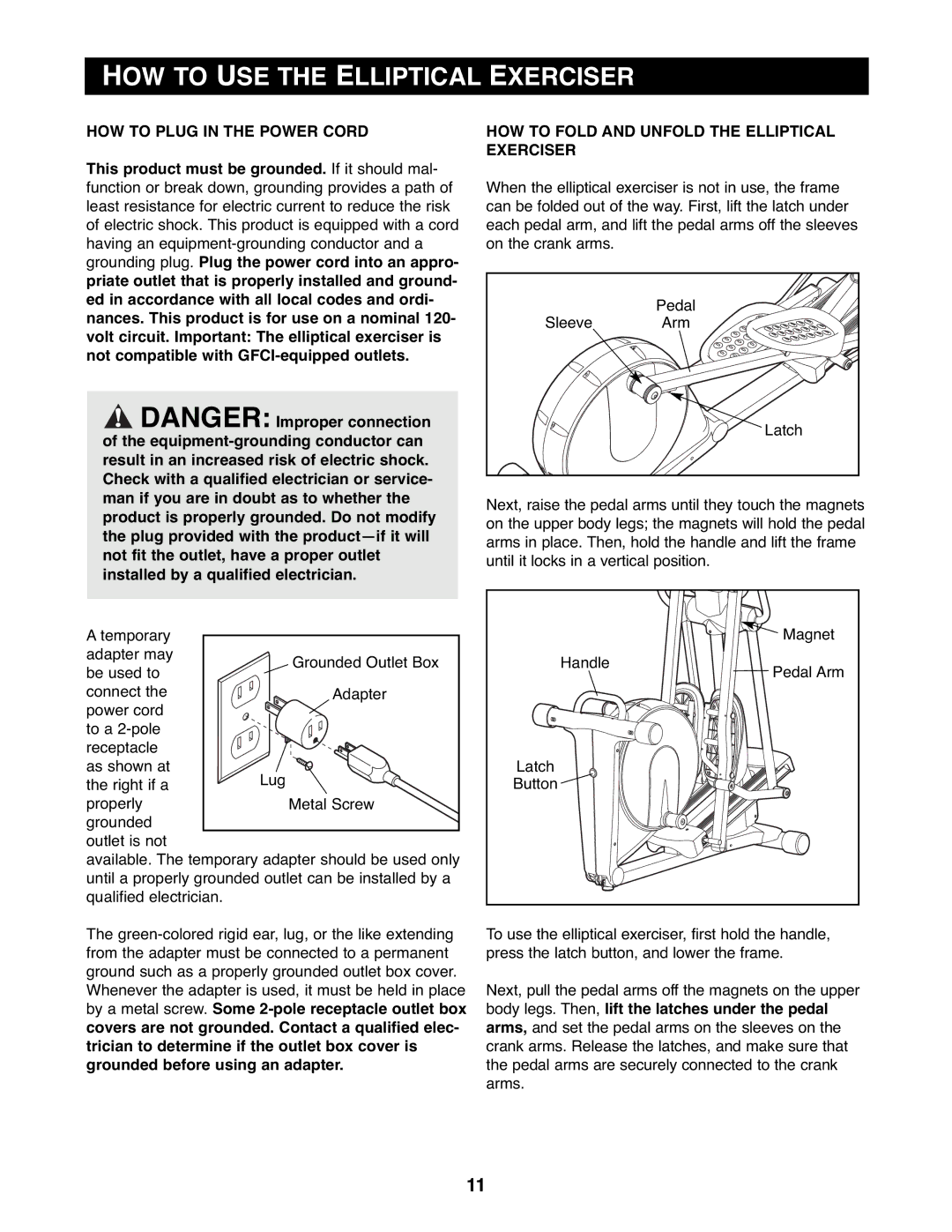 Reebok Fitness RBEL9906.0 manual HOW to USE the Elliptical Exerciser, HOW to Plug in the Power Cord 