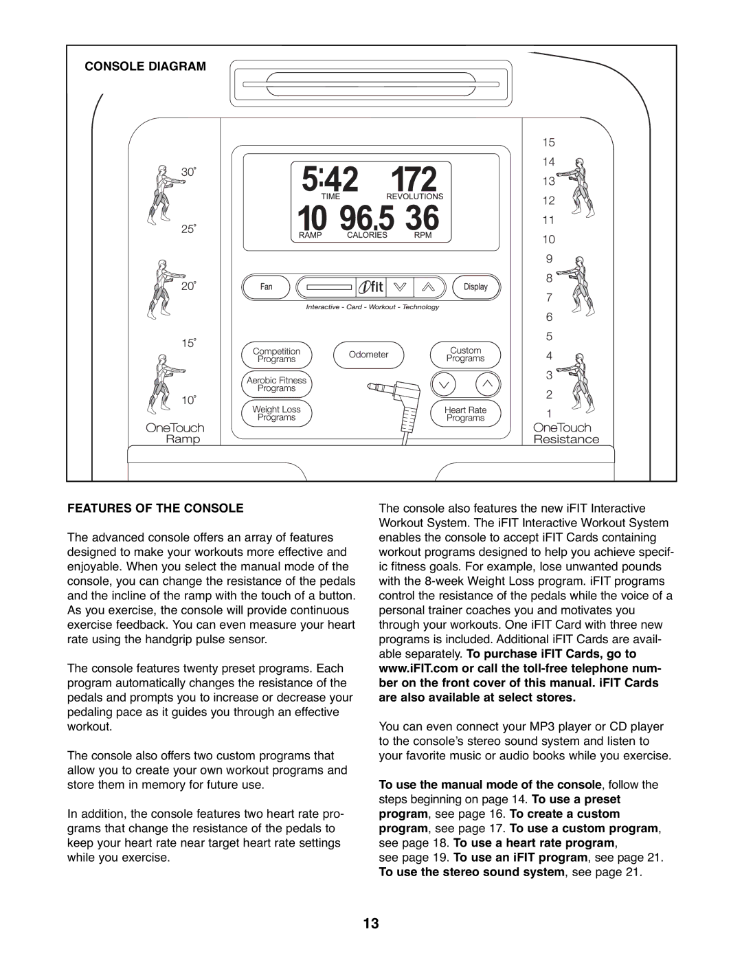 Reebok Fitness RBEL9906.0 manual Console Diagram, Features of the Console 