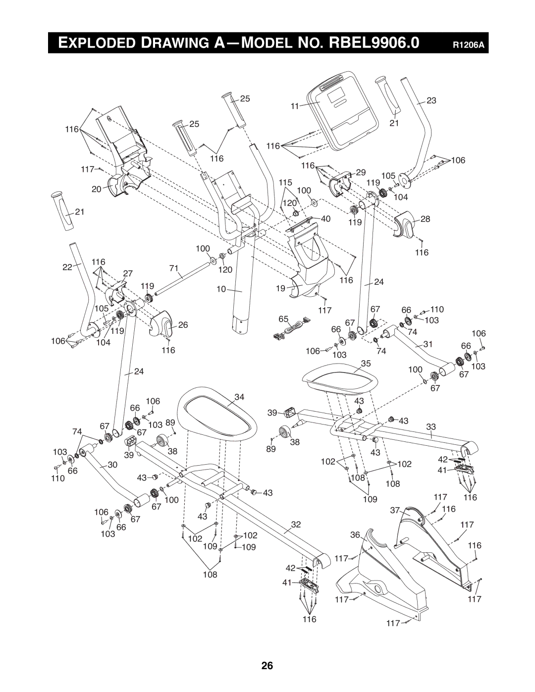 Reebok Fitness manual Exploded Drawing A-MODEL NO. RBEL9906.0 R1206A 