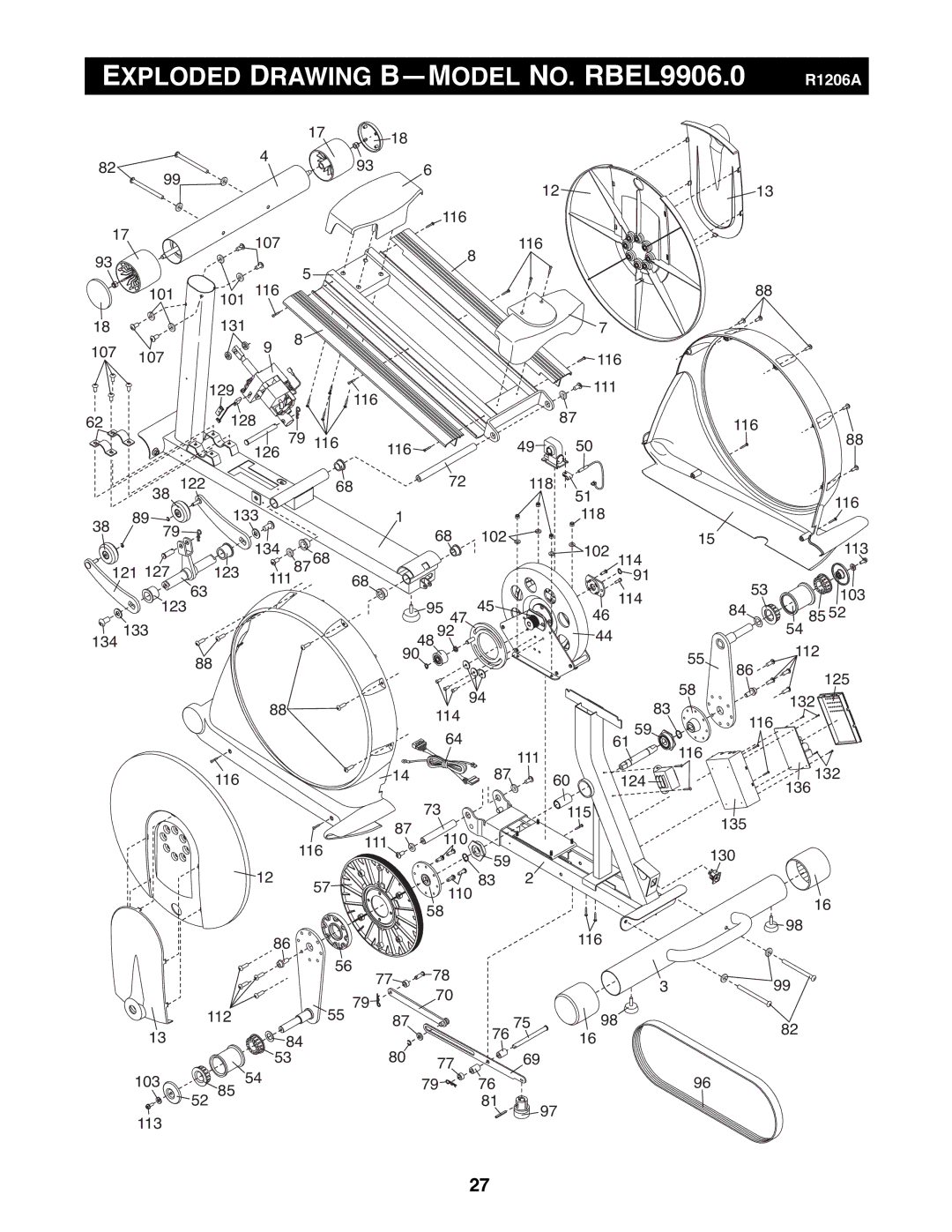 Reebok Fitness manual Exploded Drawing B-MODEL NO. RBEL9906.0 R1206A 