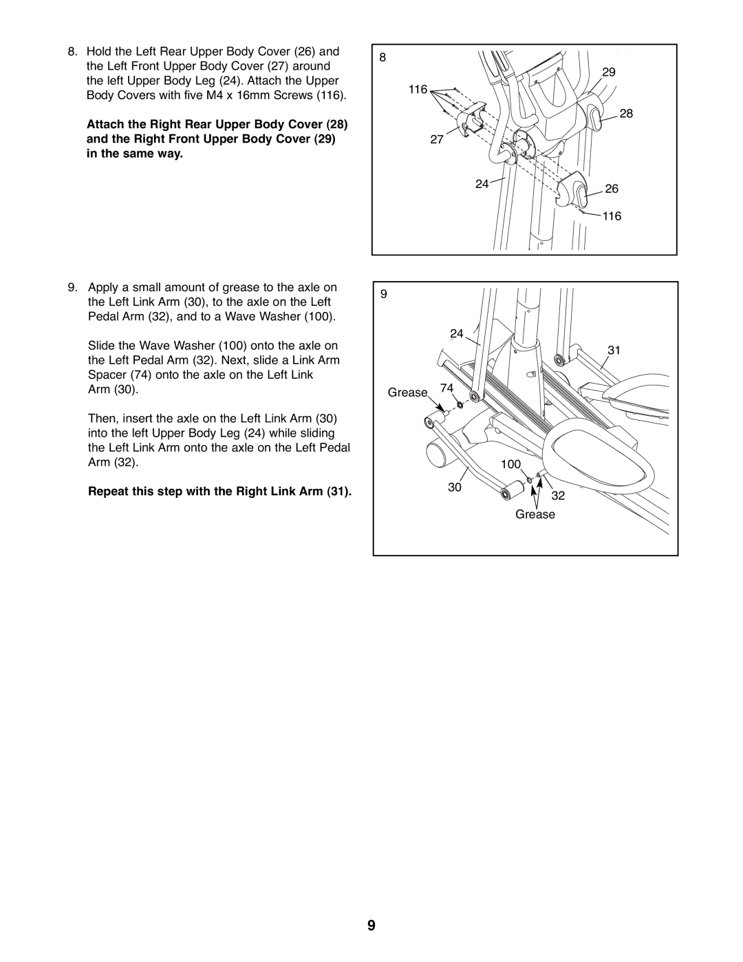 Reebok Fitness RBEL9906.0 manual Repeat this step with the Right Link Arm 