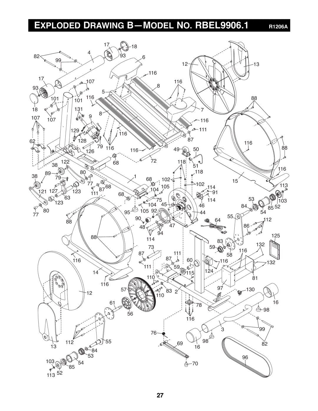 Reebok Fitness manual Exploded Drawing B-MODEL NO. RBEL9906.1 