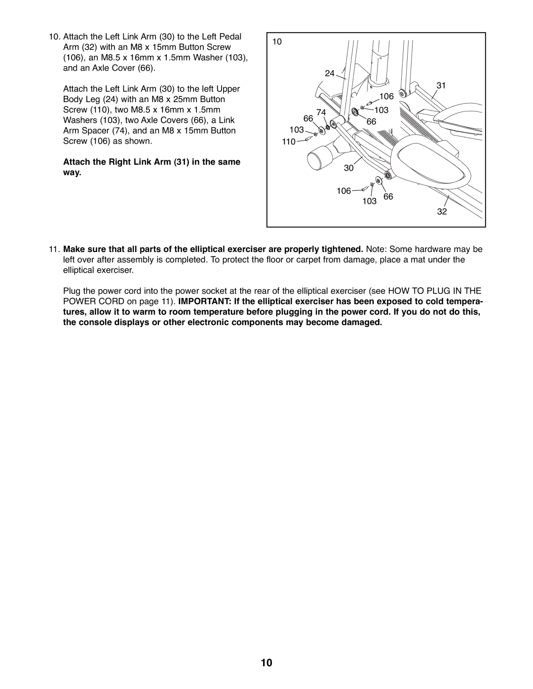 Reebok Fitness RBEL9906.2 manual Attach the Right Link Arm 31 in the same way 