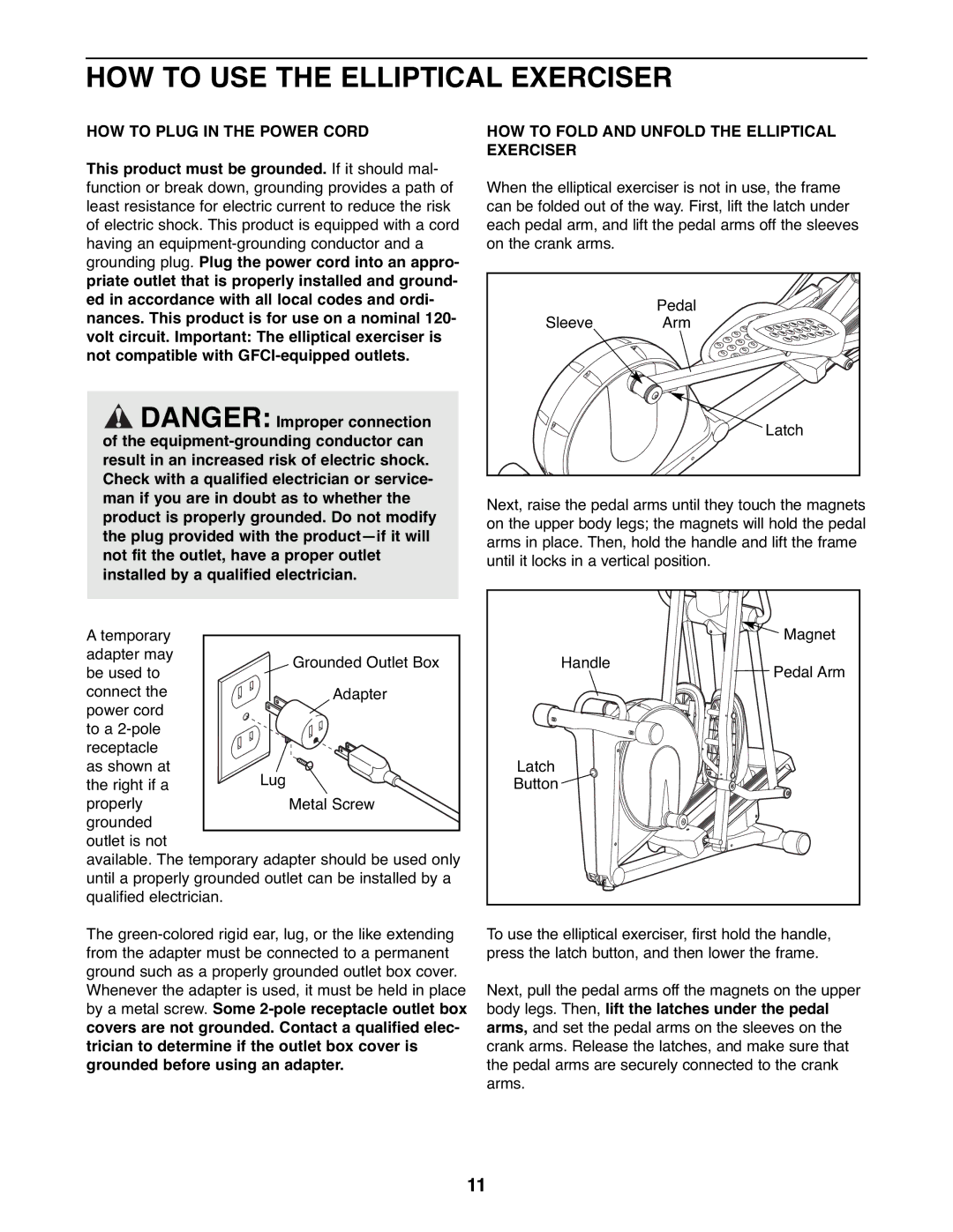 Reebok Fitness RBEL9906.2 manual HOW to USE the Elliptical Exerciser, HOW to Plug in the Power Cord 