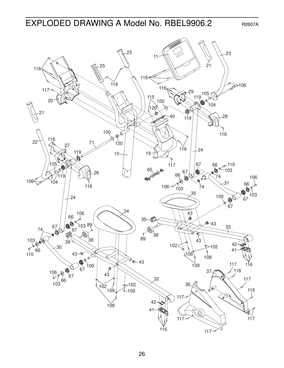 Reebok Fitness manual Exploded Drawing A-Model No. RBEL9906.2 