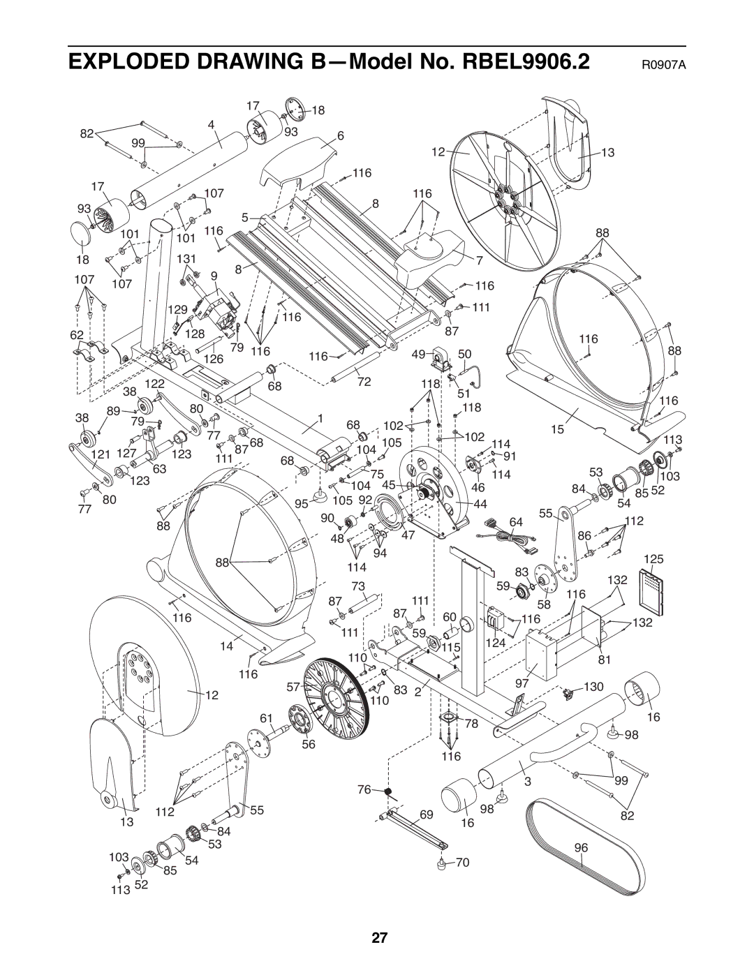 Reebok Fitness manual Exploded Drawing B-Model No. RBEL9906.2 