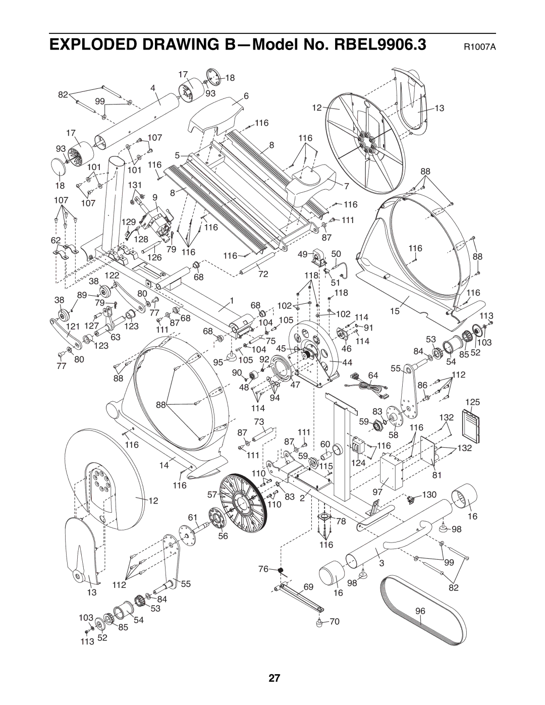 Reebok Fitness manual Exploded Drawing B-Model No. RBEL9906.3 