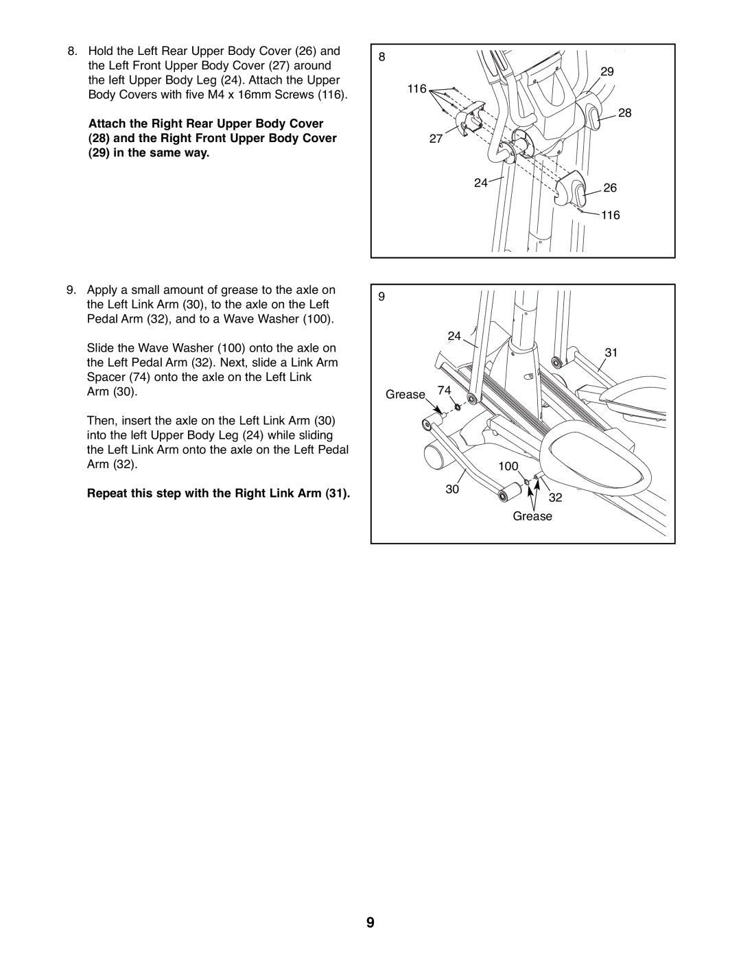 Reebok Fitness RBEL9906.3 manual Repeat this step with the Right Link Arm 