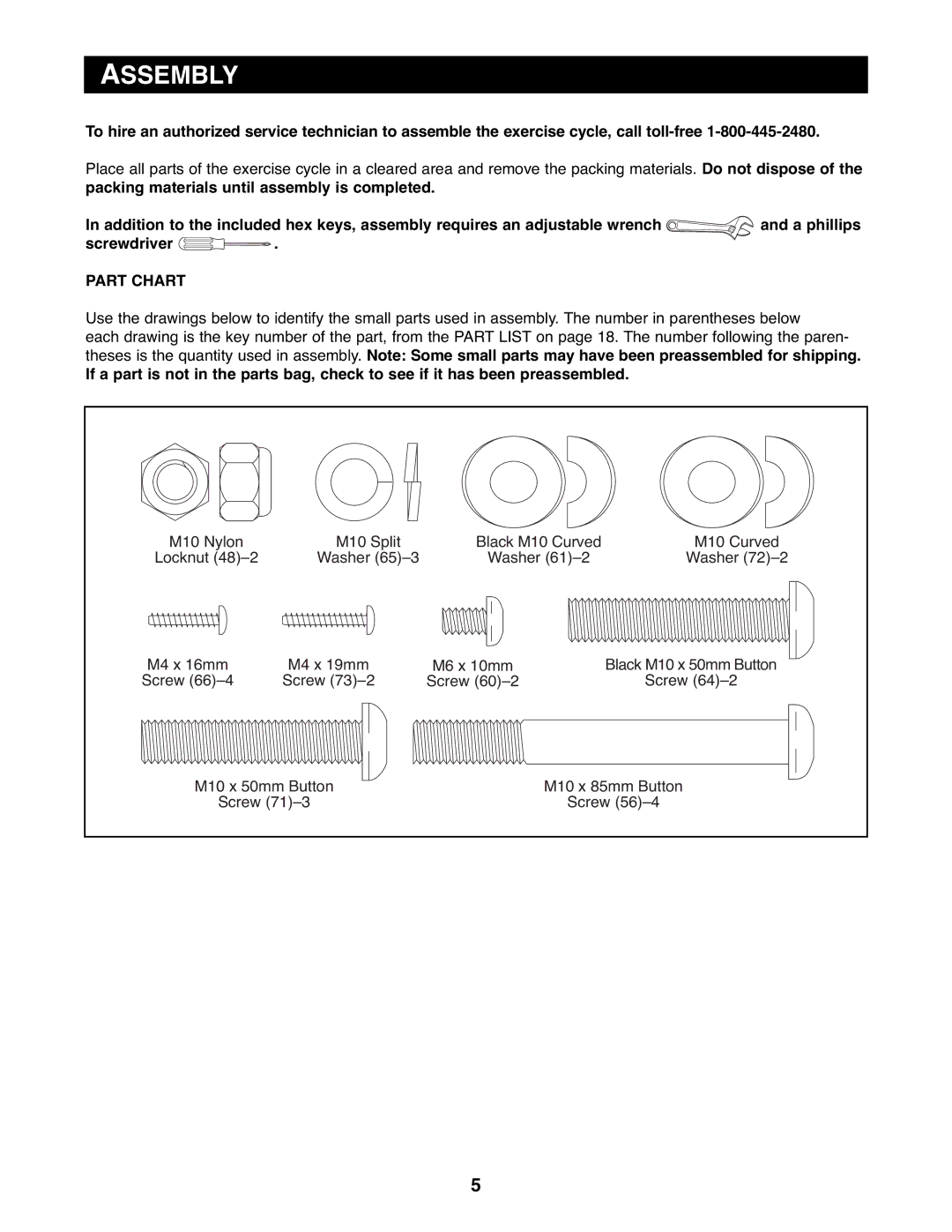 Reebok Fitness RBEX2976.0 manual Assembly, Part Chart 