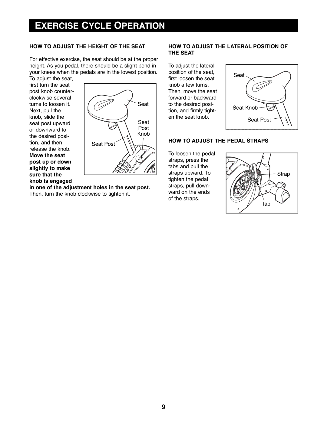 Reebok Fitness RBEX2976.1 manual Exercise Cycle Operation, HOW to Adjust the Pedal Straps 