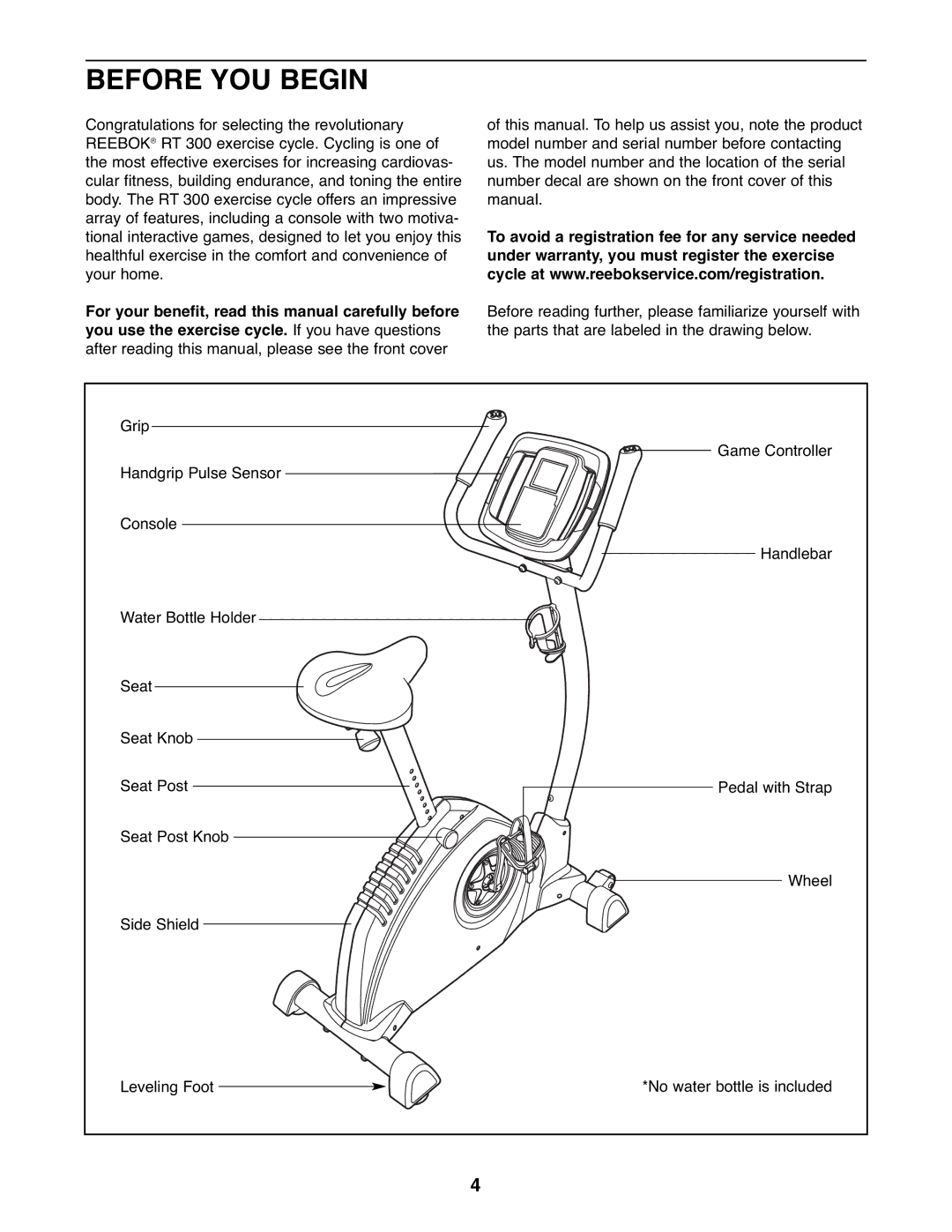 Reebok Fitness RBEX2976.3 manual Before YOU Begin 