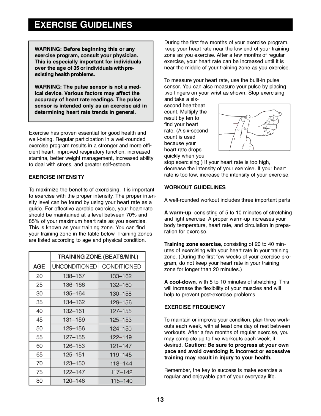 Reebok Fitness CYC4, RBEX31080 manual Exercise Guidelines, Exercise Intensity, Workout Guidelines, Exercise Frequency 