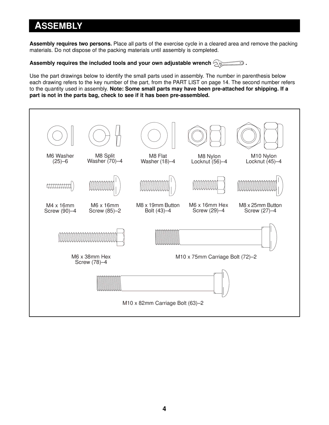 Reebok Fitness RBEX39010 manual Assembly 