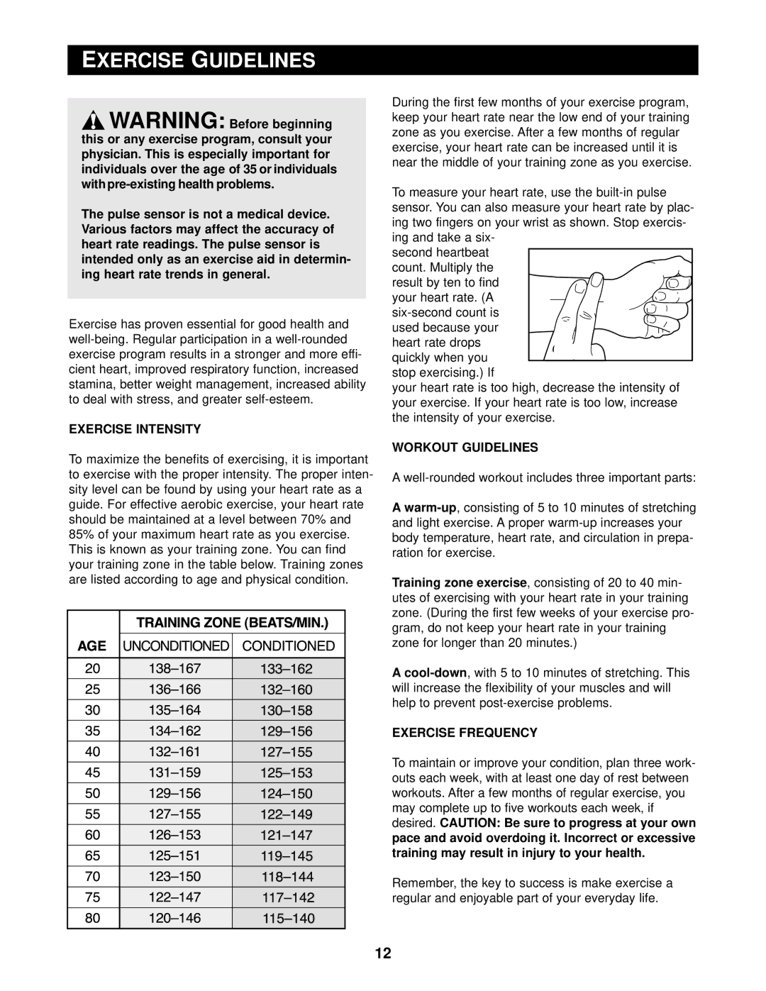 Reebok Fitness RBEX39011 manual Physician. This is, Exercise Intensity, Workout Guidelines, Exercise Frequency 