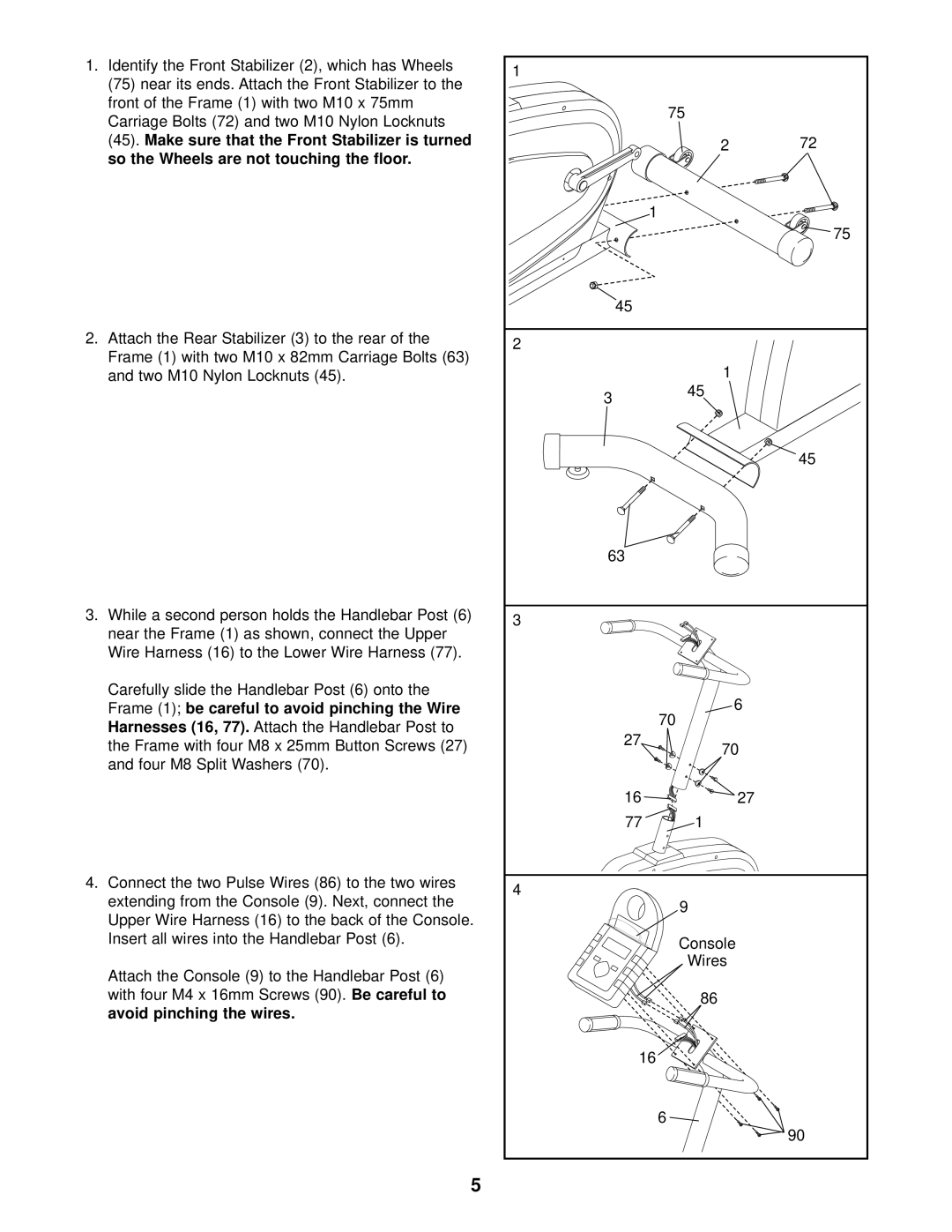Reebok Fitness RBEX39011 manual so the Wheels are not touching the floor, Wires 