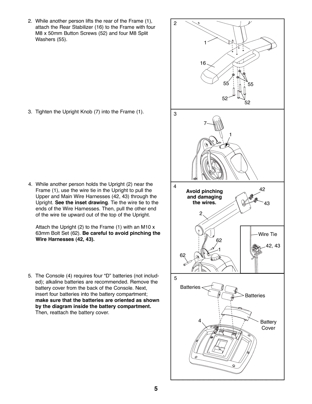 Reebok Fitness RBEX3976.0 manual Wire Harnesses 42, Avoid pinching, Wires 