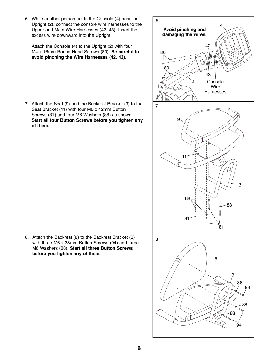 Reebok Fitness RBEX3976.0 manual Start all four Button Screws before you tighten any of them 