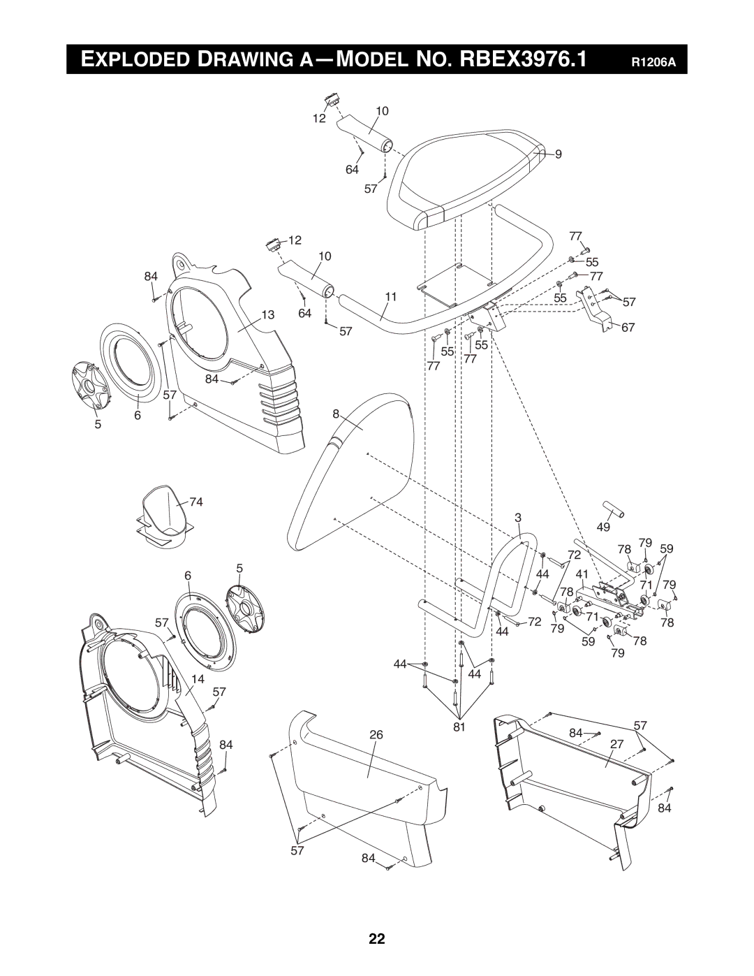 Reebok Fitness manual Exploded Drawing A-MODEL NO. RBEX3976.1 R1206A 