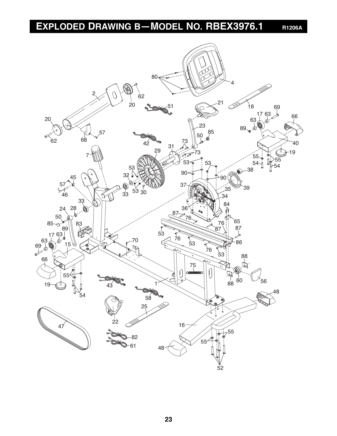 Reebok Fitness manual Exploded Drawing B-MODEL NO. RBEX3976.1 R1206A 