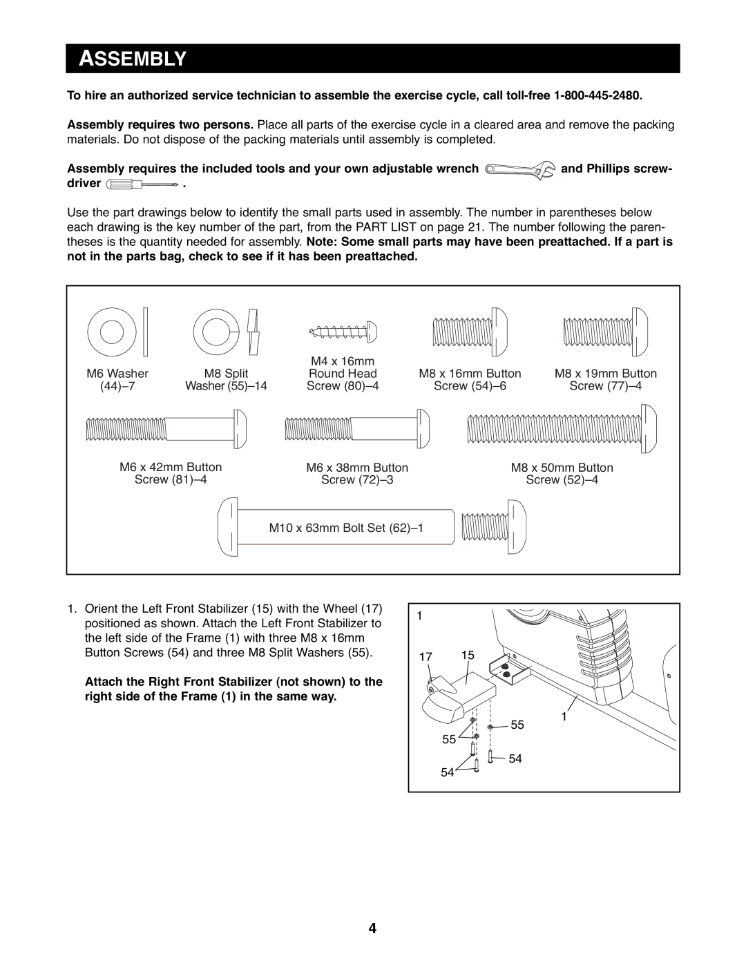 Reebok Fitness RBEX3976.1 manual Assembly 