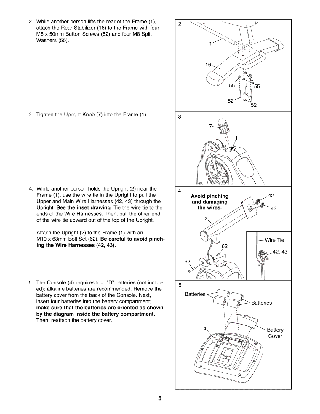 Reebok Fitness RBEX3976.1 manual Avoid pinching, Wires 