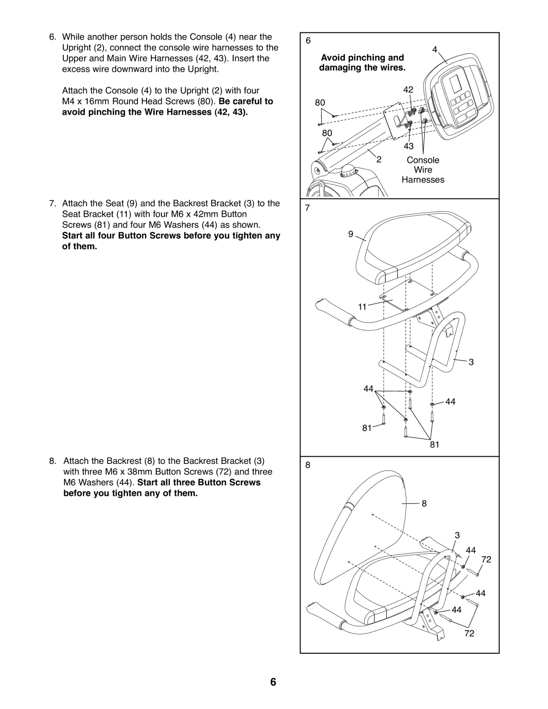 Reebok Fitness RBEX3976.1 manual Start all four Button Screws before you tighten any of them 