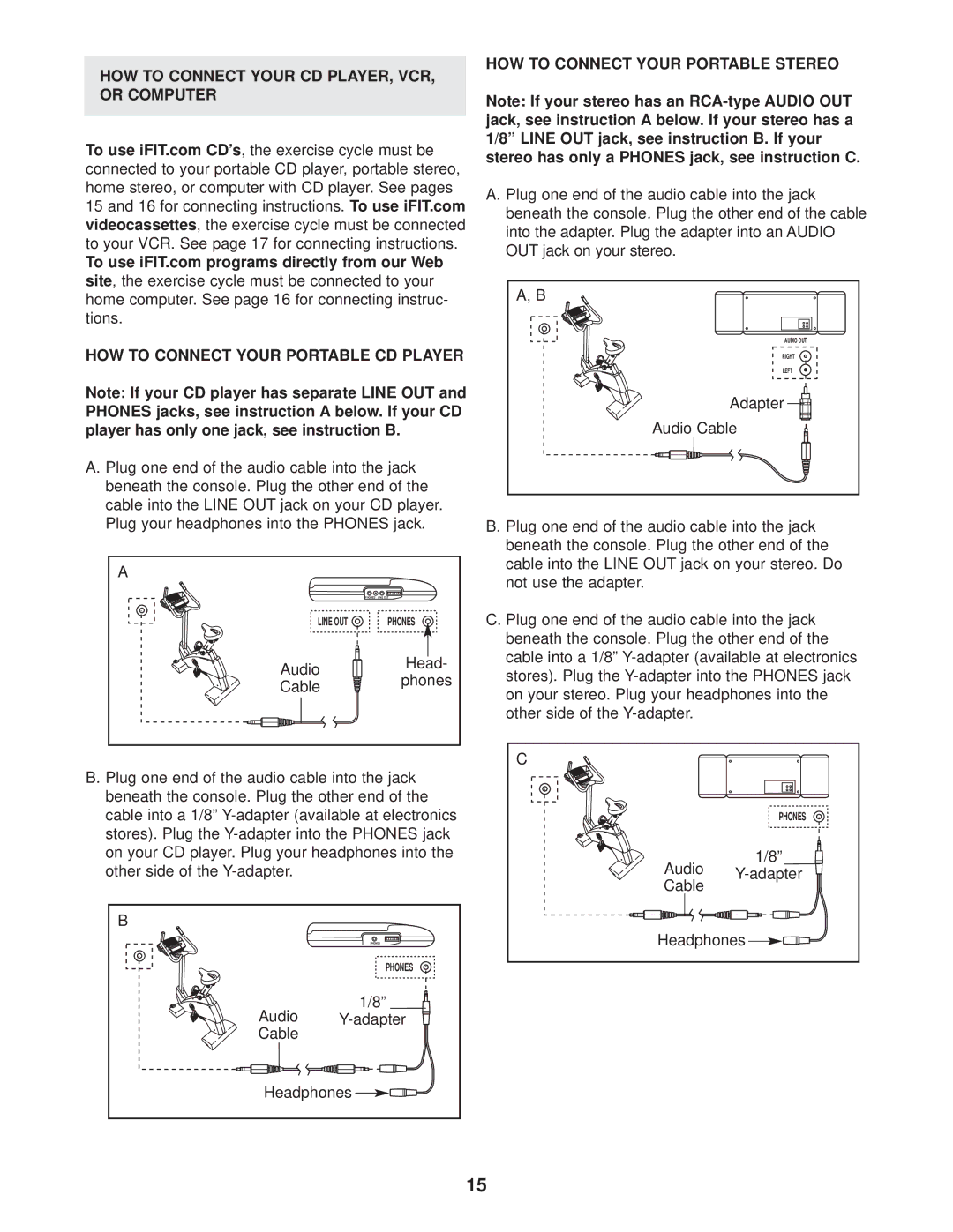 Reebok Fitness RBEX49020 manual HOW to Connect Your Portable Stereo 