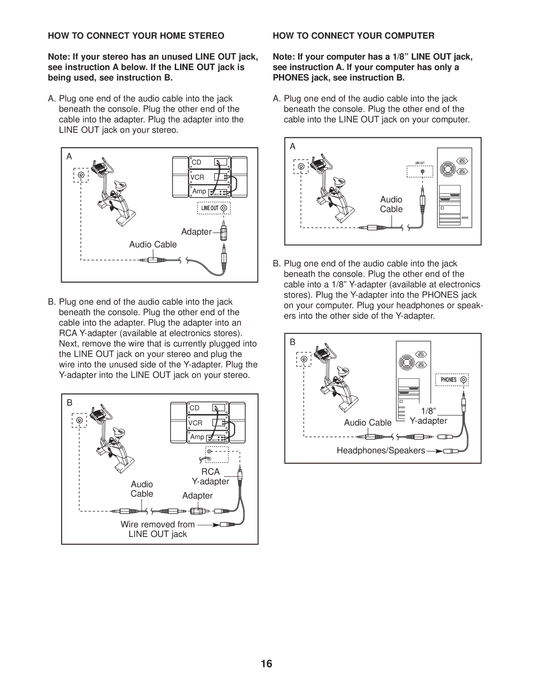 Reebok Fitness RBEX49020 manual HOW to Connect Your Home Stereo HOW to Connect Your Computer 