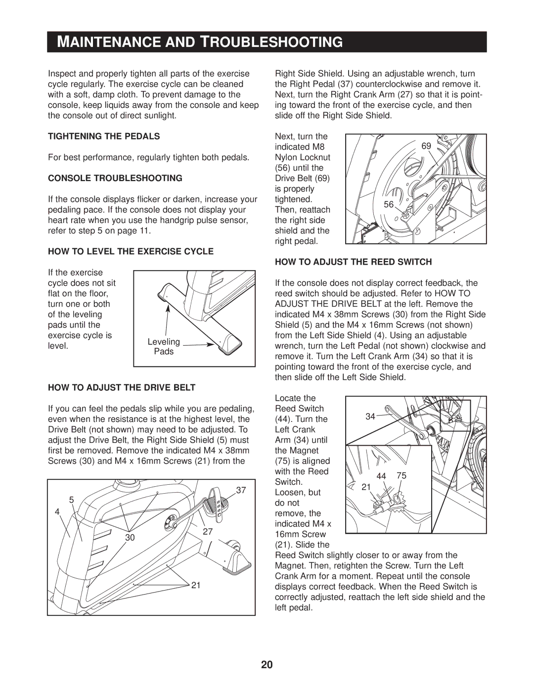 Reebok Fitness RBEX49020 manual Maintenance and Troubleshooting 