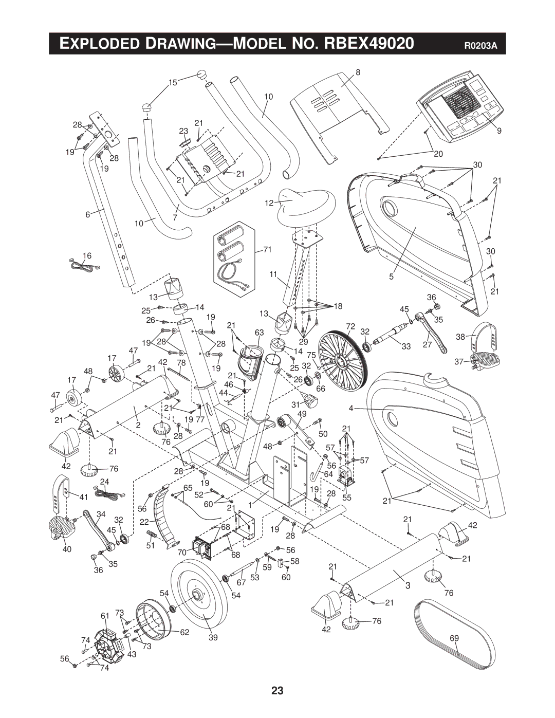 Reebok Fitness manual Exploded DRAWING-MODEL NO. RBEX49020 