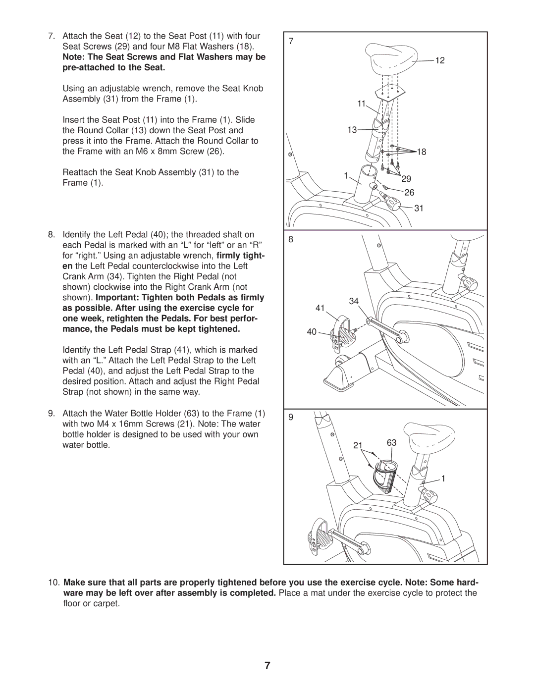 Reebok Fitness RBEX49020 manual Pre-attached to the Seat 