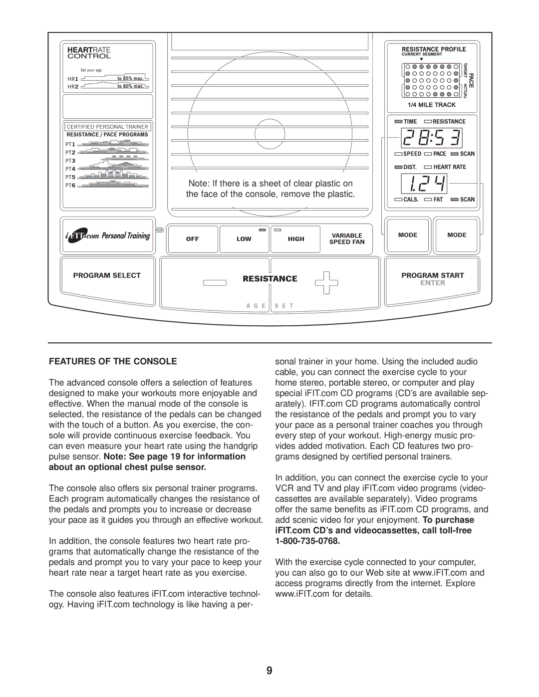 Reebok Fitness RBEX49020 manual Features of the Console 