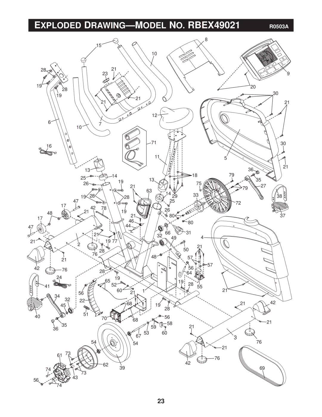 Reebok Fitness manual Exploded DRAWING-MODEL NO. RBEX49021 