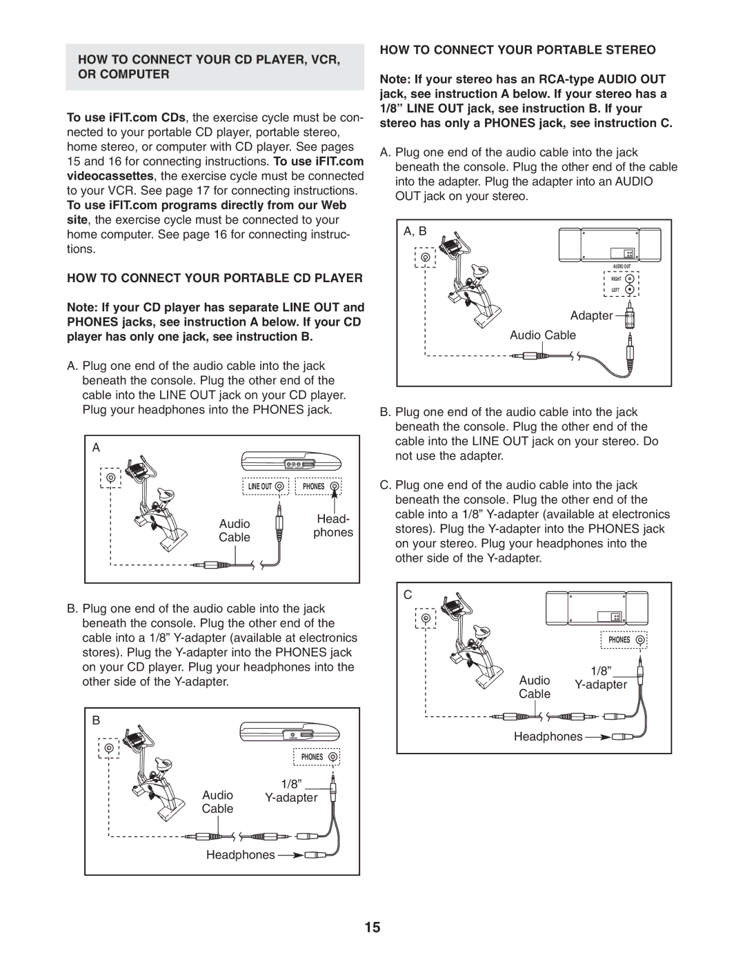 Reebok Fitness RBEX49840 manual HOW to Connect Your Portable Stereo 