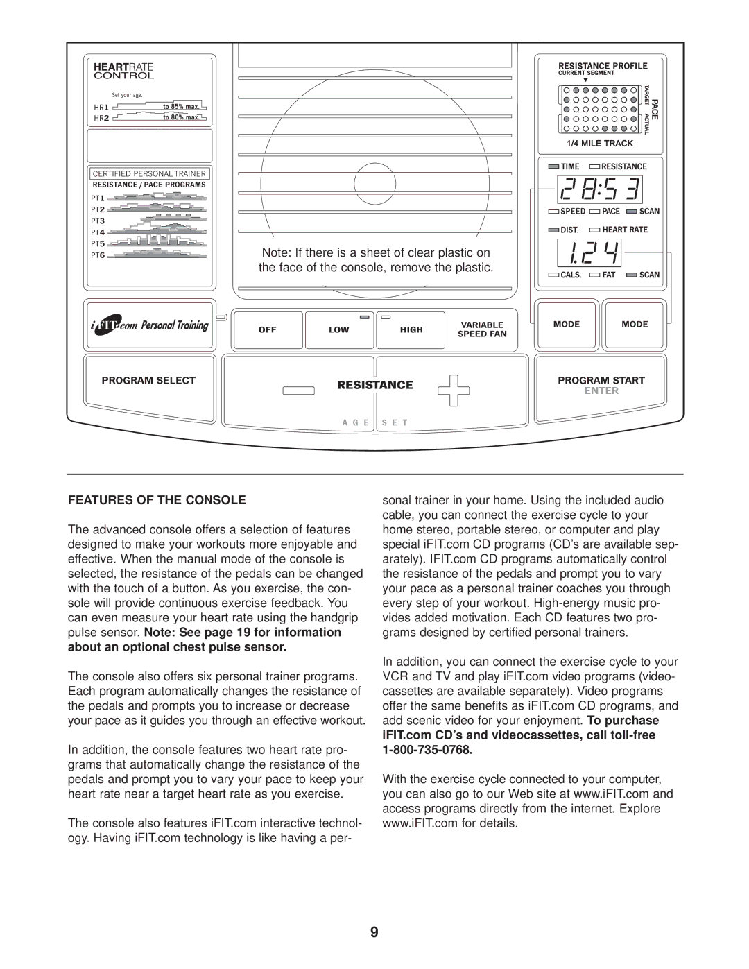 Reebok Fitness RBEX59020 manual Features of the Console 