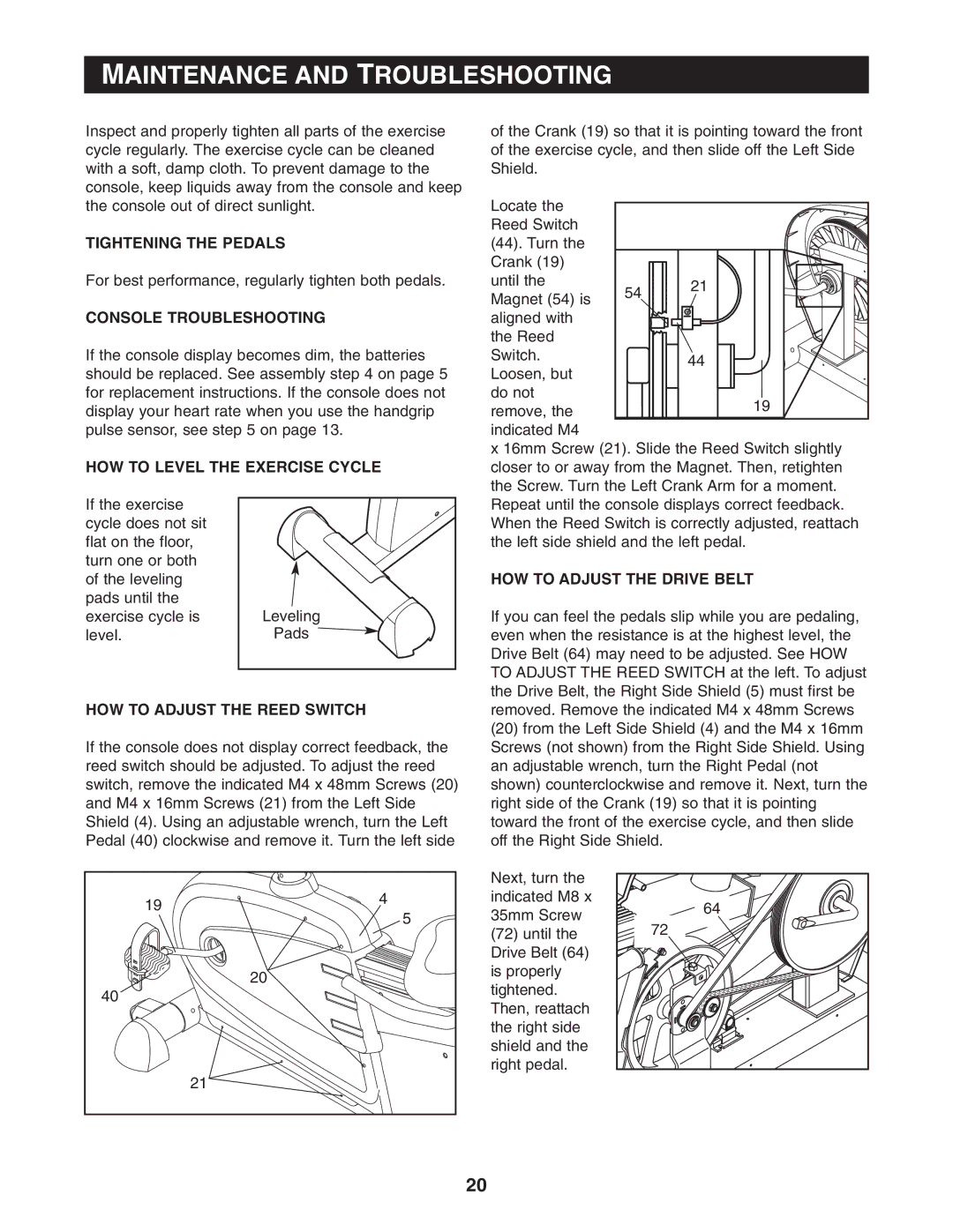 Reebok Fitness RBEX69740 manual Maintenance and Troubleshooting 