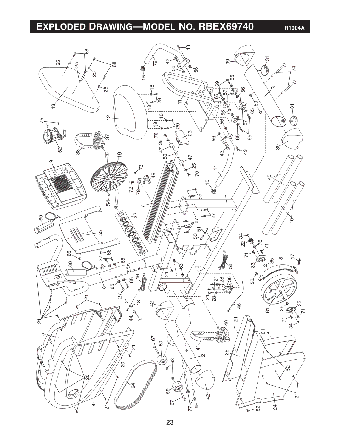 Reebok Fitness manual Exploded DRAWING-MODEL NO. RBEX69740 