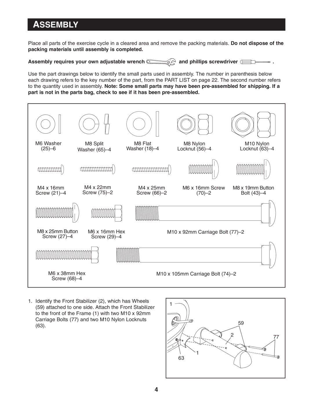 Reebok Fitness RBEX69740 manual Assembly 