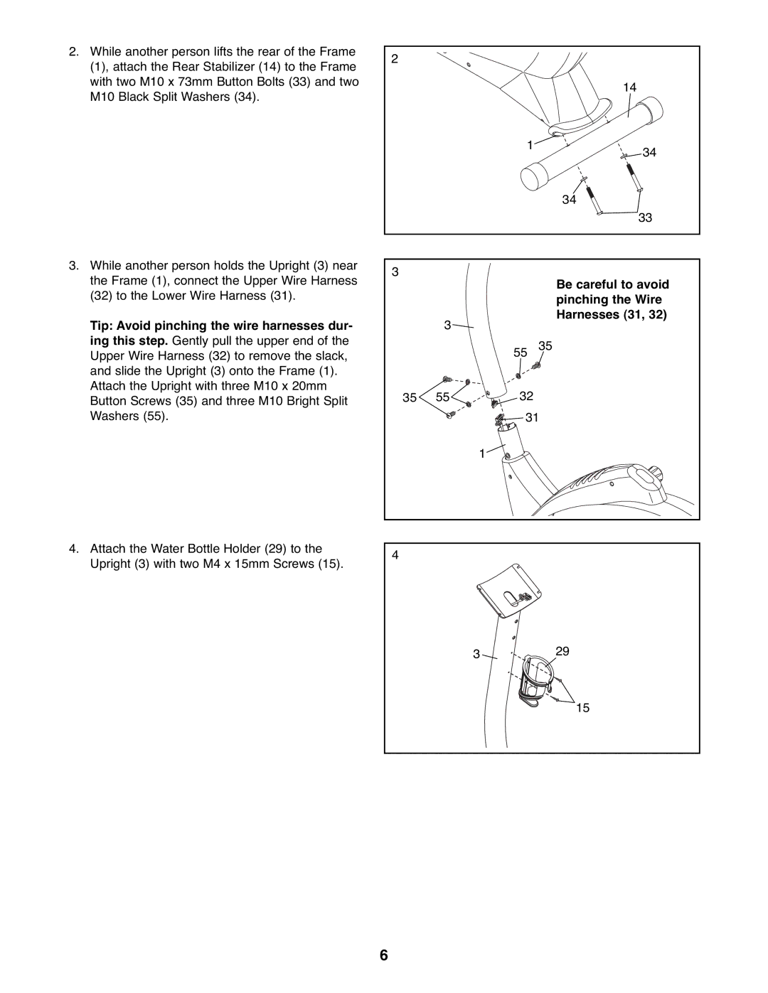 Reebok Fitness RBEX71507.0 manual Be careful to avoid pinching the Wire Harnesses 31 