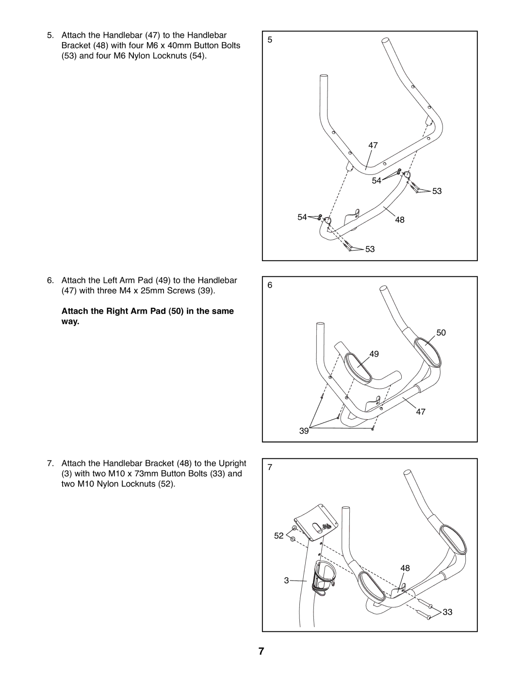 Reebok Fitness RBEX71507.0 manual Attach the Right Arm Pad 50 in the same Way 