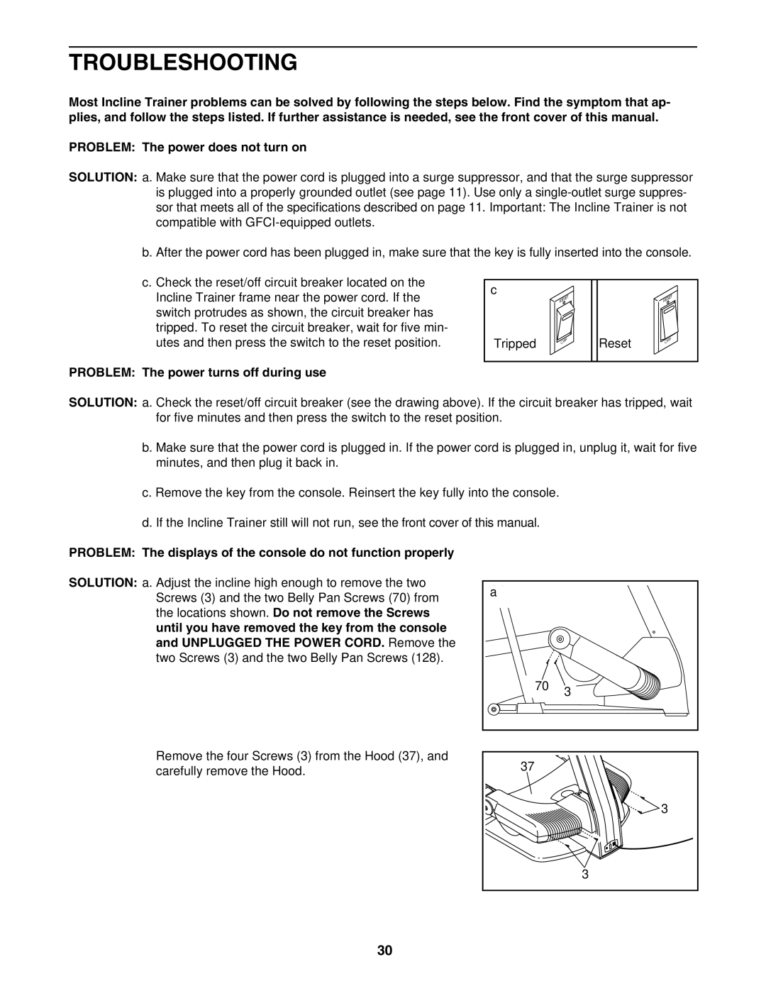 Reebok Fitness RBHK15305.0 manual Troubleshooting, Problem The power turns off during use 