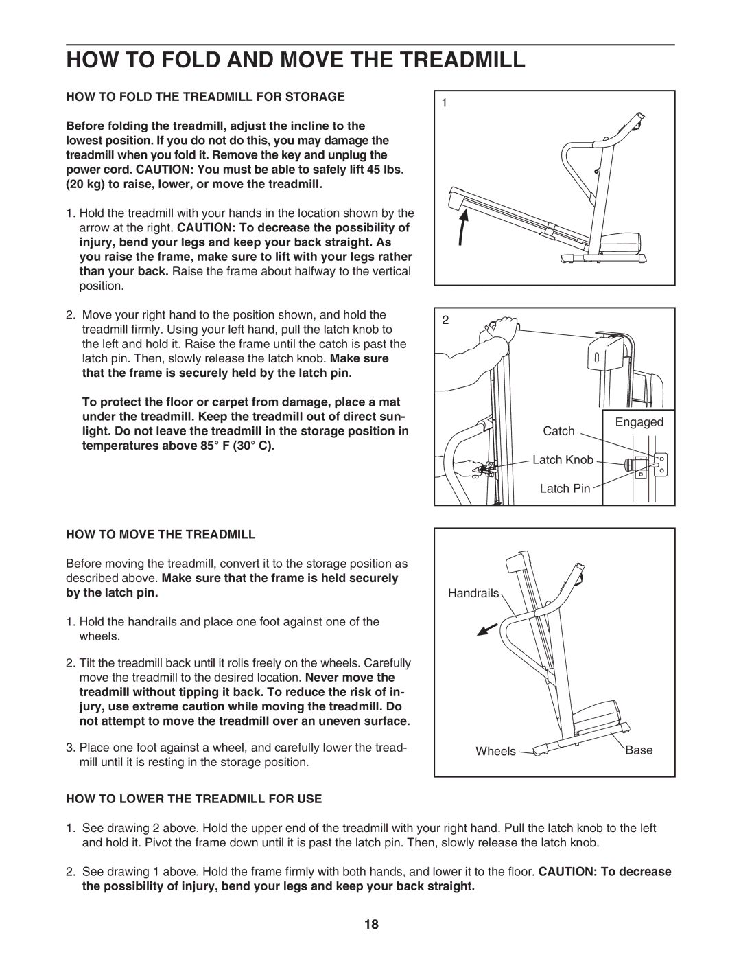 Reebok Fitness RBTL06008.0 manual HOW to Fold and Move the Treadmill, HOW to Fold the Treadmill for Storage 