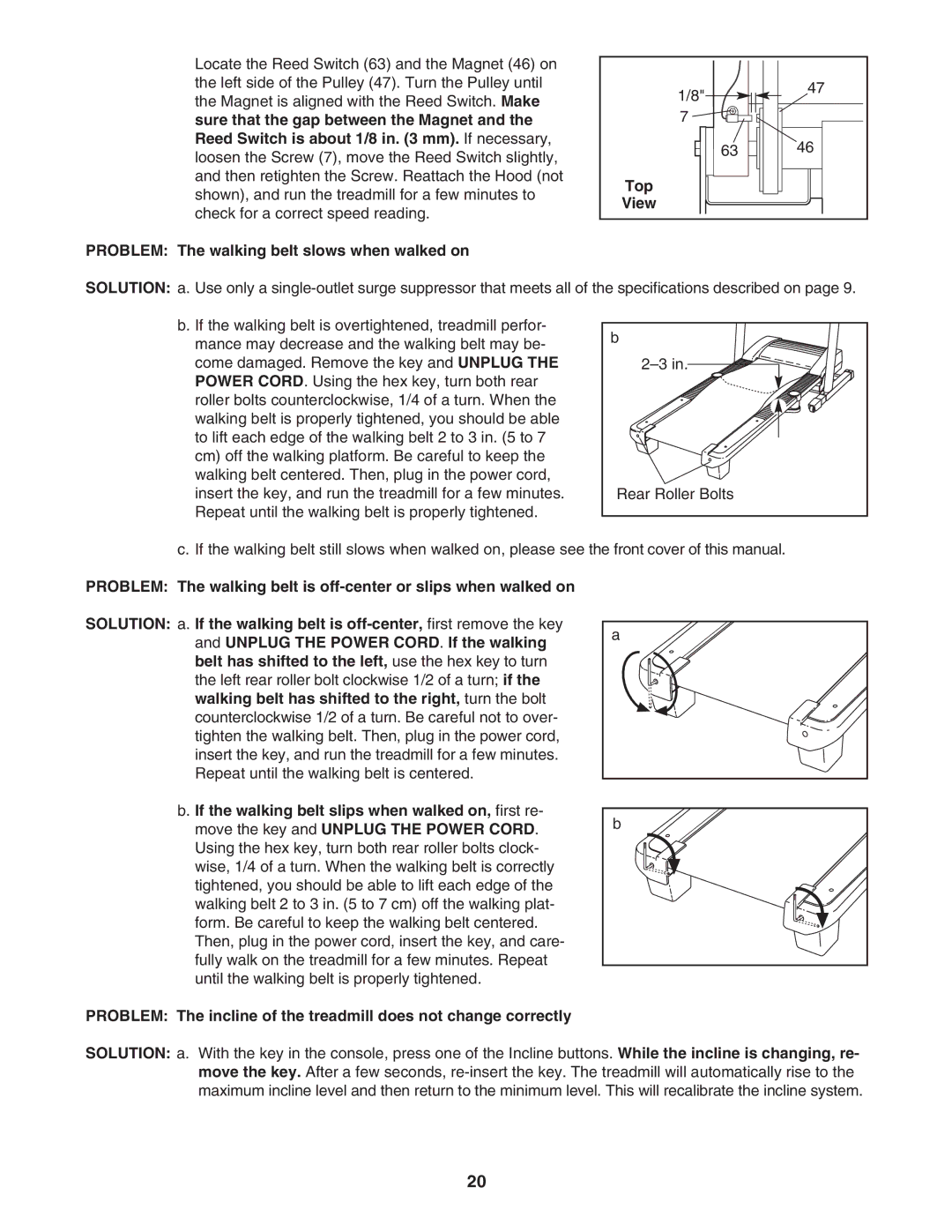 Reebok Fitness RBTL06008.0 manual Problem The walking belt slows when walked on Top View 