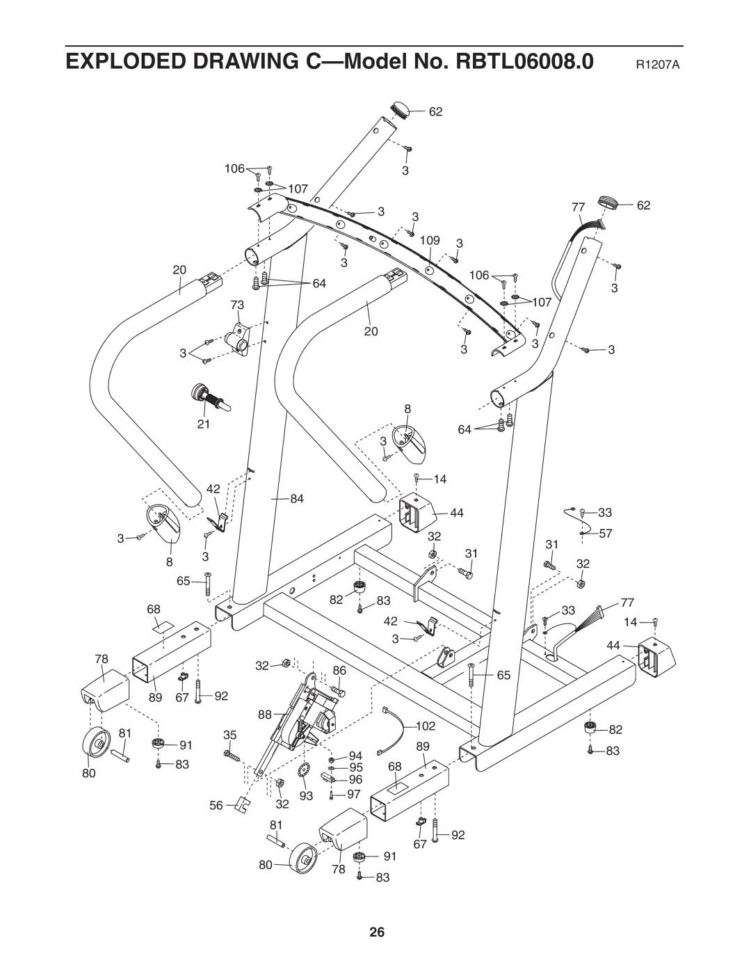 Reebok Fitness manual Exploded Drawing C-Model No. RBTL06008.0 R1207A 