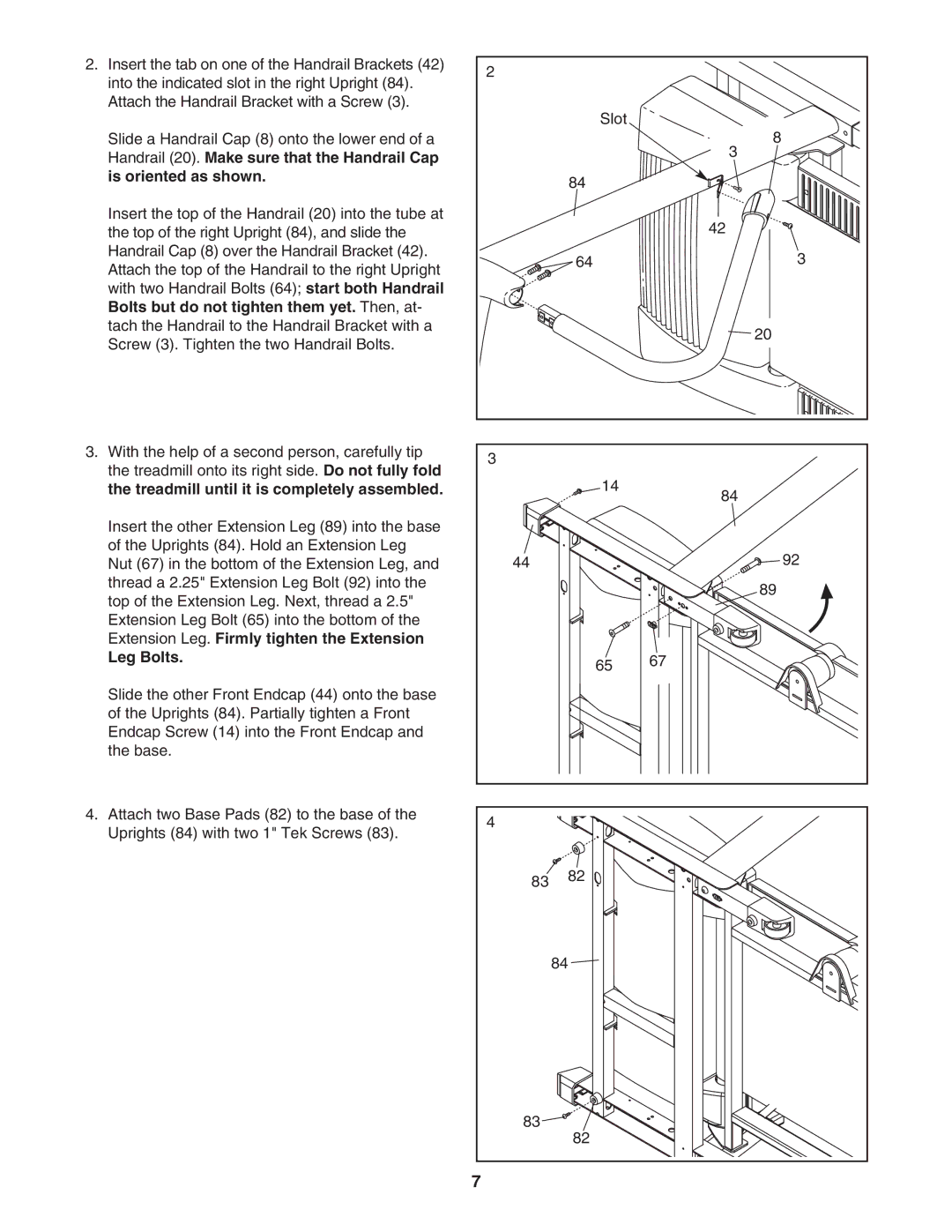 Reebok Fitness RBTL06008.0 manual Bolts but do not tighten them yet. Then, at, Treadmill until it is completely assembled 