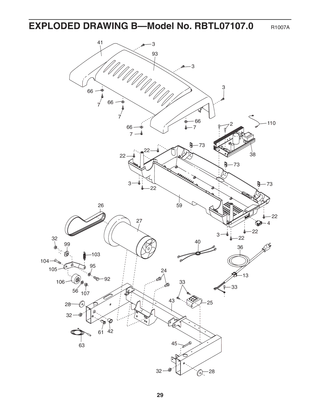 Reebok Fitness manual Exploded Drawing B-Model No. RBTL07107.0 R1007A 