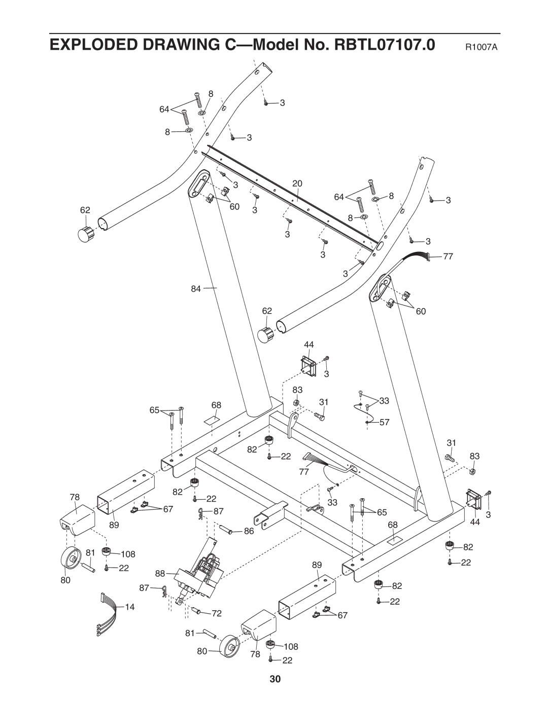 Reebok Fitness manual Exploded Drawing C-Model No. RBTL07107.0 R1007A 