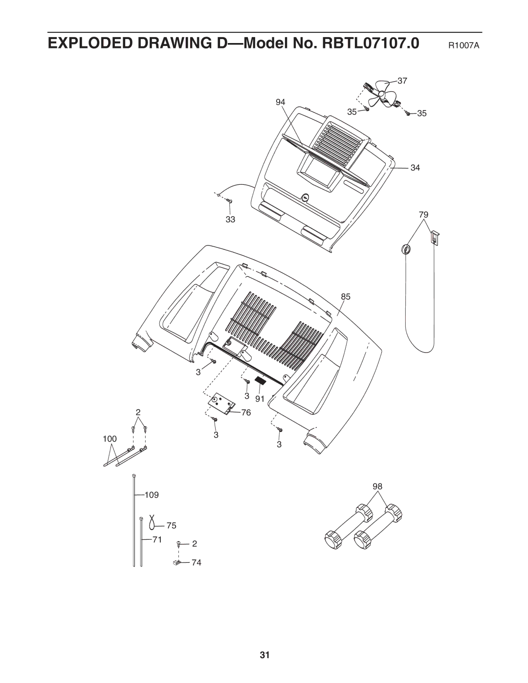 Reebok Fitness manual Exploded Drawing D-Model No. RBTL07107.0 R1007A 