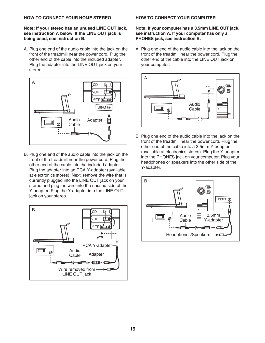 Reebok Fitness RBTL091040 manual HOW to Connect Your Home Stereo, HOW to Connect Your Computer 