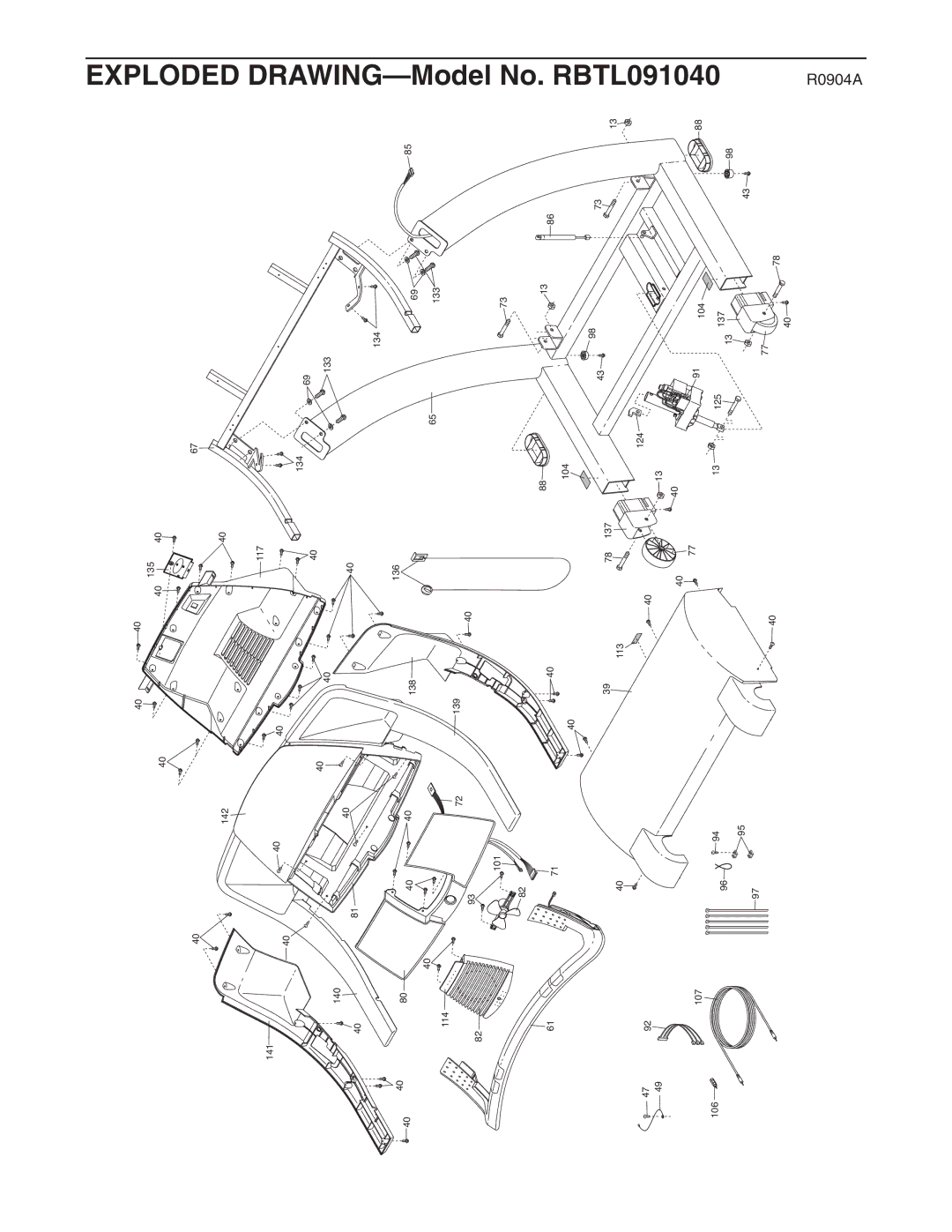 Reebok Fitness manual Exploded DRAWING-Model No. RBTL091040 